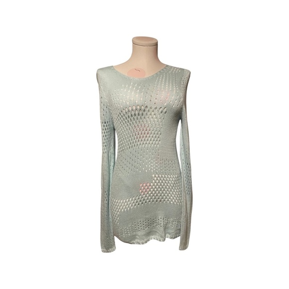 M. Patmos Sweaters - M. Patmos Bamboo Crochet Tunic - Seaglass Green/Blue